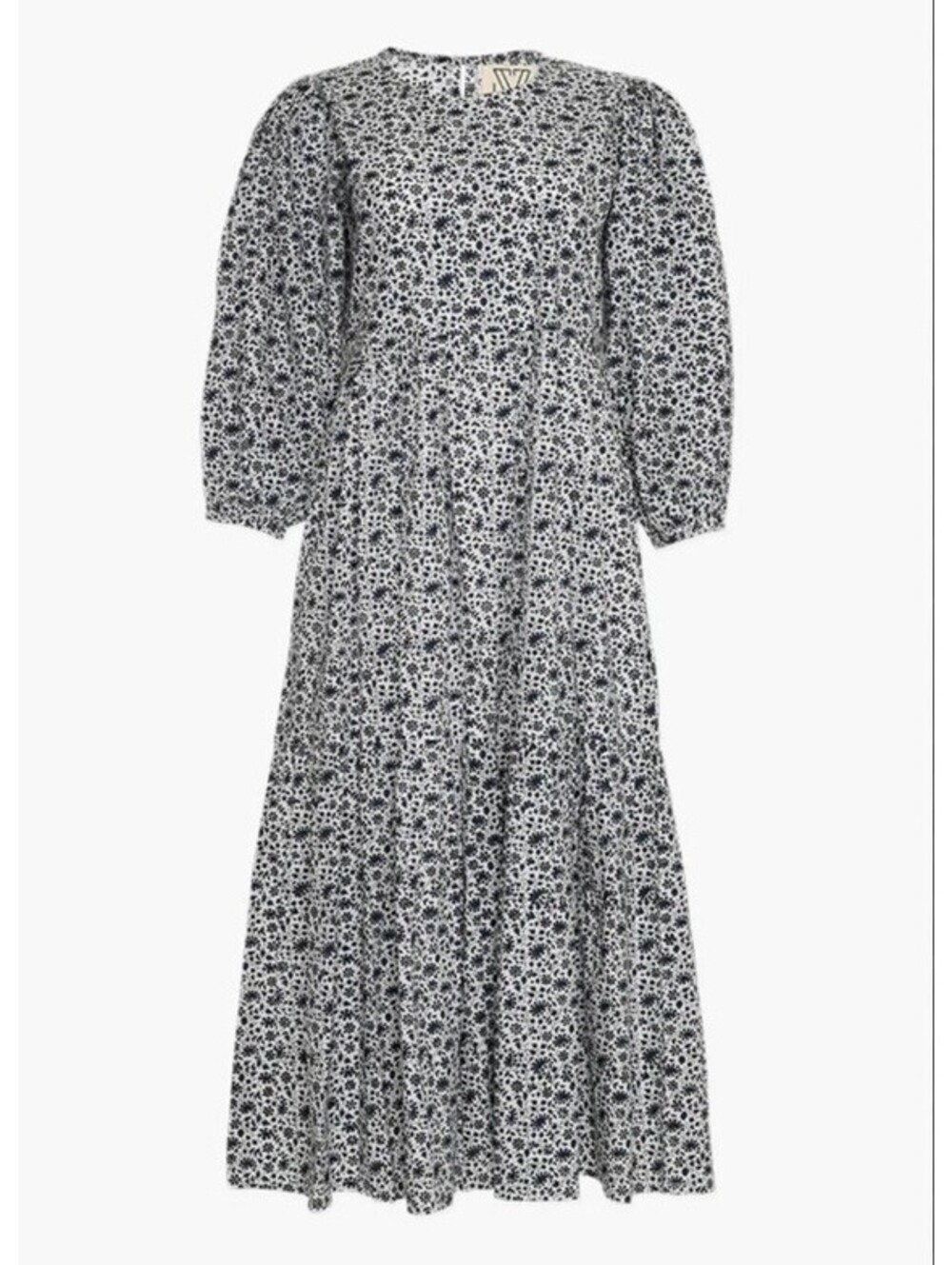 SZ BLOCKPRINTS ORTI Tiered Midi DRESS IN BLUE DITZY. Size Small. Retail $458